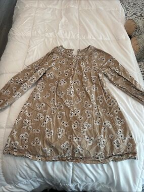 Zara Beige Floral Long-Sleeve Kids Dress